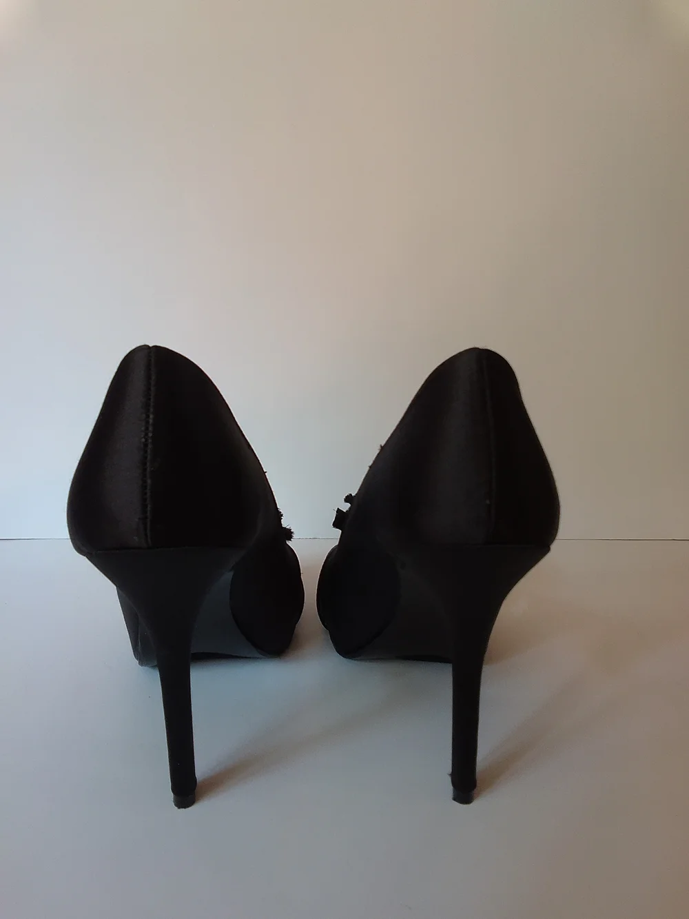 Lulu Townsend Black Peep-Toe Heels with Fabric Flower